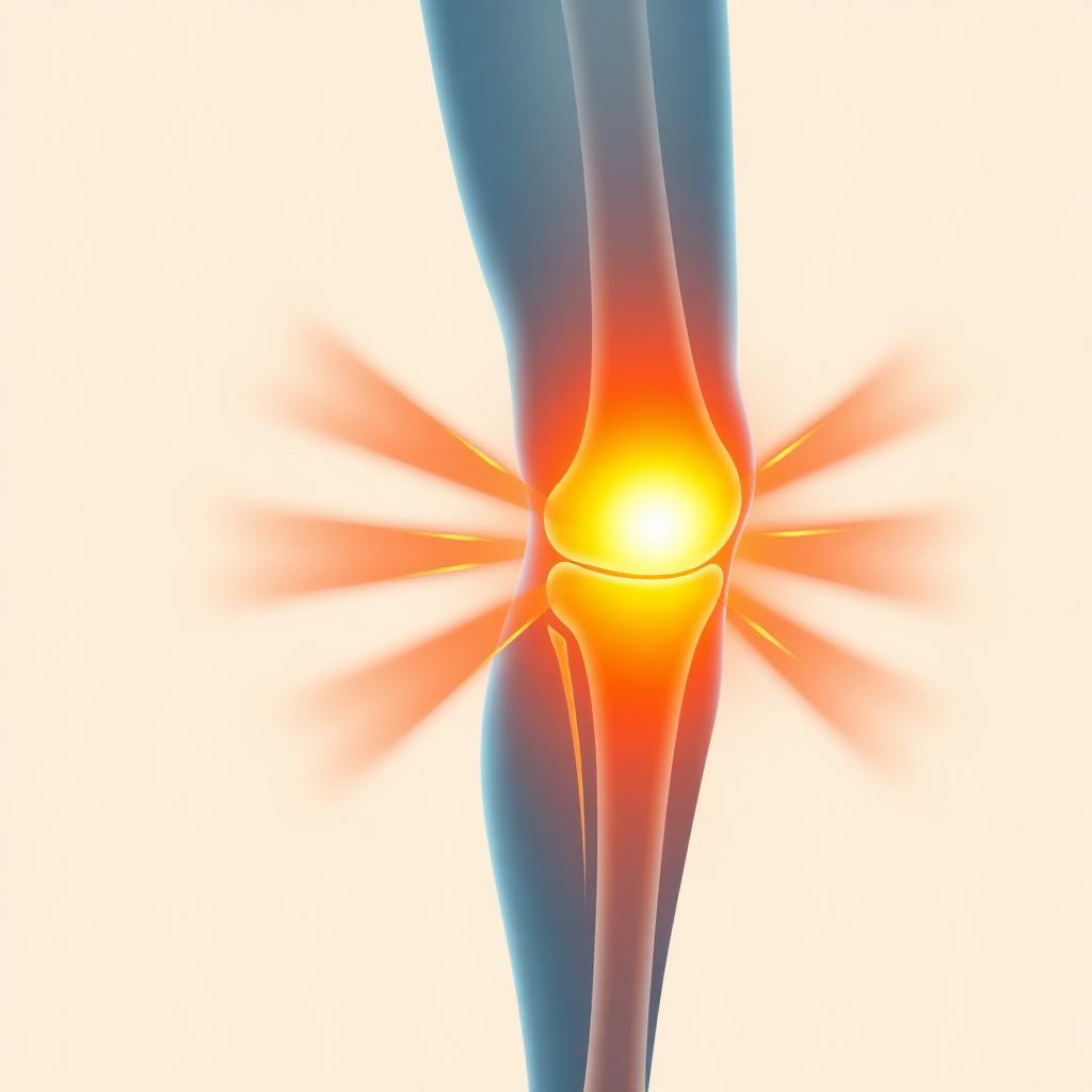 Illustration of a knee joint glowing with warm heat from Arthryon cream